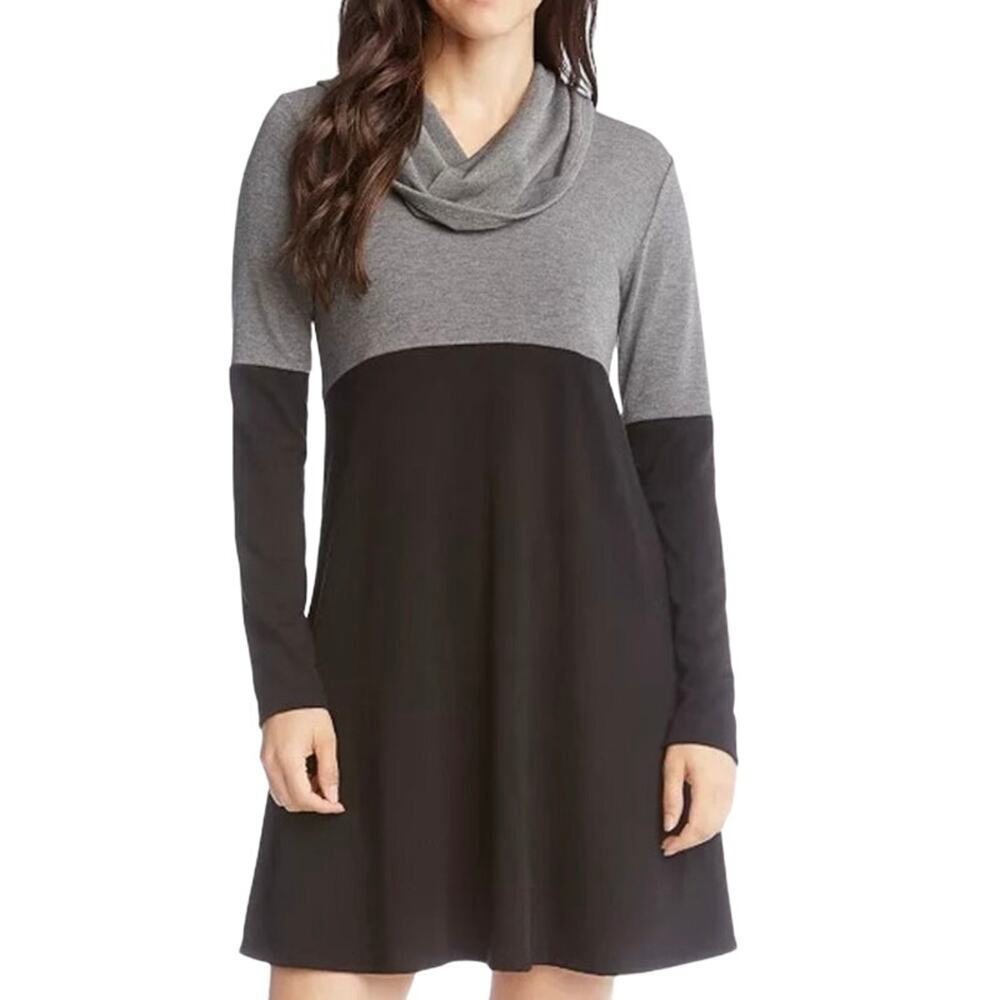 KAREN KANE Black Gray Colorblock Cowl Neck Cowlneck A-Line Dress - Sz XS - NWT